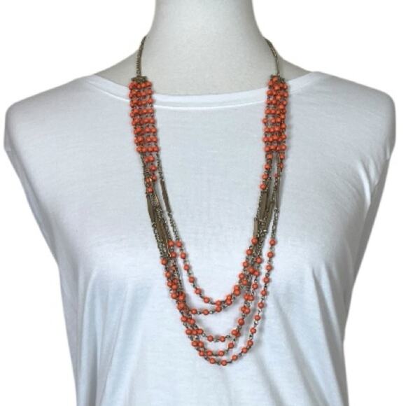 Cookie Lee Women’s Necklace Bracelet Set Multi Strand Beaded Orange Gold 17” - Picture 13 of 14